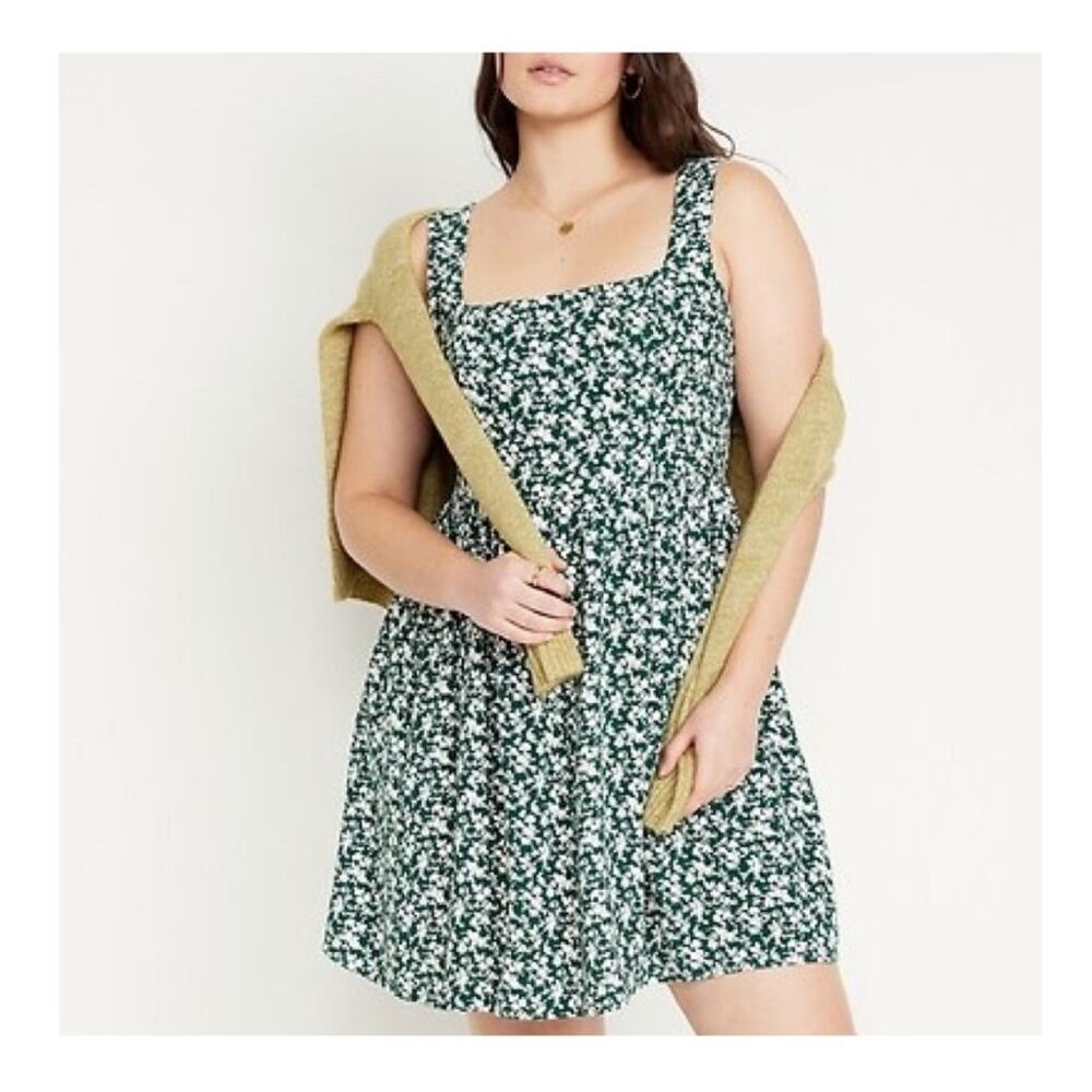 Old Navy Dark Green Ditsy Floral Square Neck Mini Dress